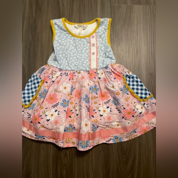 Matilda Jane Joyful Jamboree Pink Blue floral checkered Sleeveless Sundress -5T - Picture 7 of 9